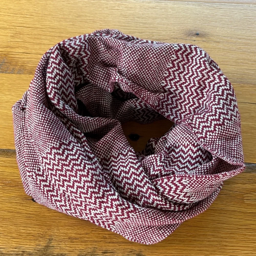 Burgundy and White Patterned Infinity Scarf - OS